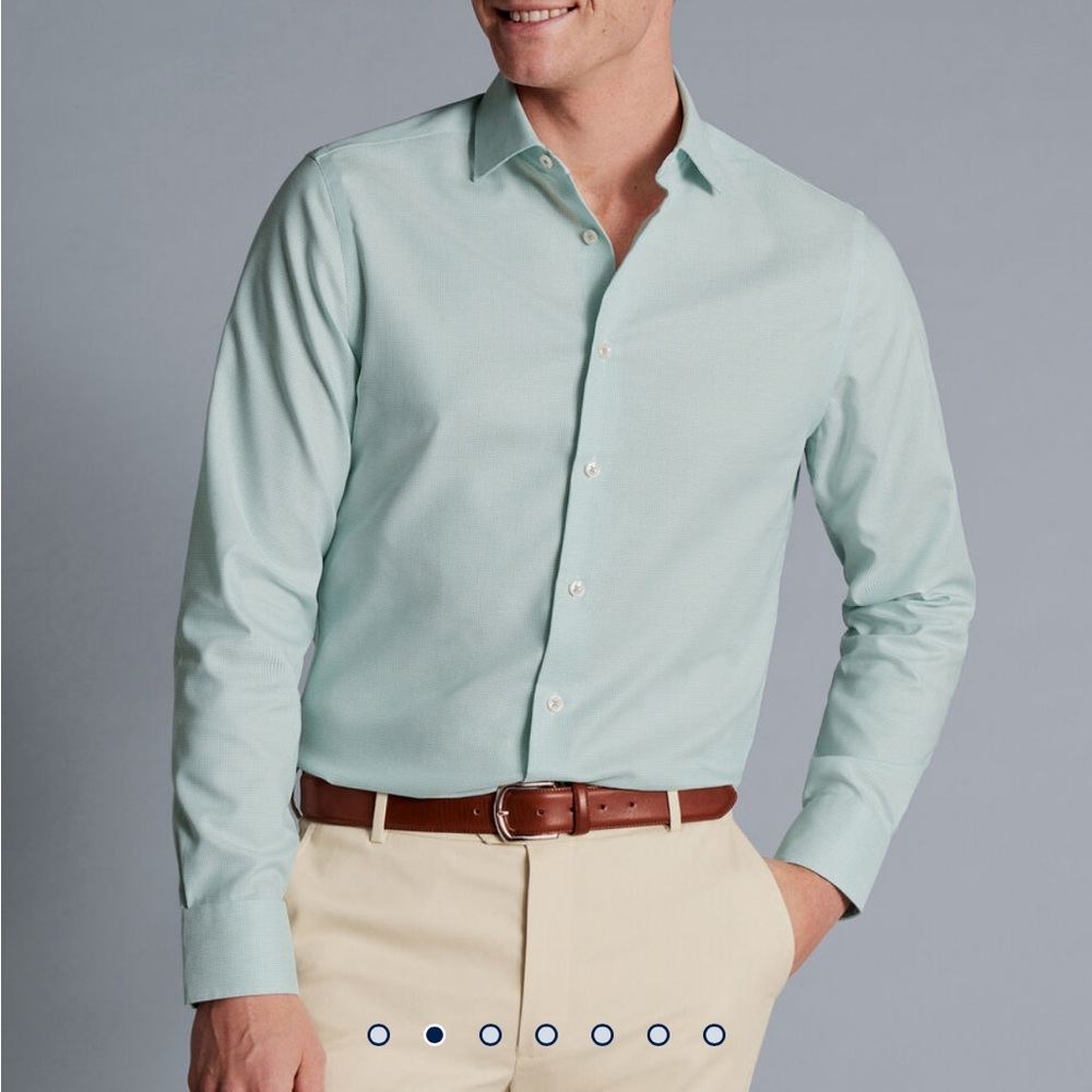 New Charles Tyrwhitt Non-Iron Rectangle Stretch Texture Shirt - Spearmint Green